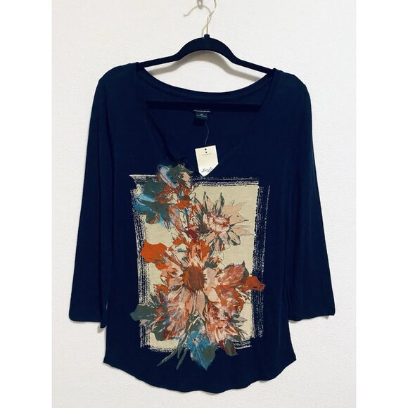 Lucky Brand Tops - Lucky Brand Top Womens Medium Navy Blue Floral Graphic Tee Lightweight Boho